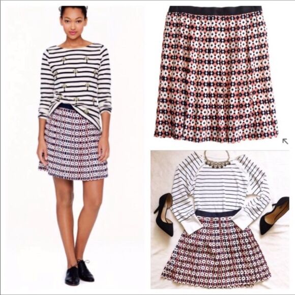 J. Crew silk pleated diamond tile mini skirt 8 - Picture 1 of 4